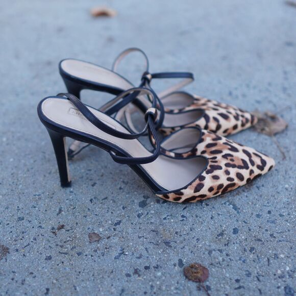 Antonio Melani Calf Hair Leopard Print Ankle Strap Heels 9.5M Leather - Picture 6 of 10